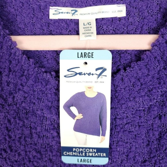 Seven 7 Womens Popcorn Chenille Sweater Size L Purple Long Sleeve Crew Neck New - Picture 5 of 11